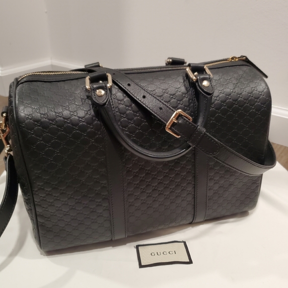 Authentic Gucci Microguccisima GG Black Leather Embossed Boston bag - Picture 7 of 12